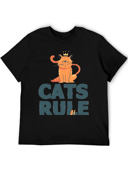 Cats Rule Graphic Tee - Black Cotton T-Shirt