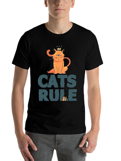 Cats Rule Graphic Tee - Black Cotton T-Shirt