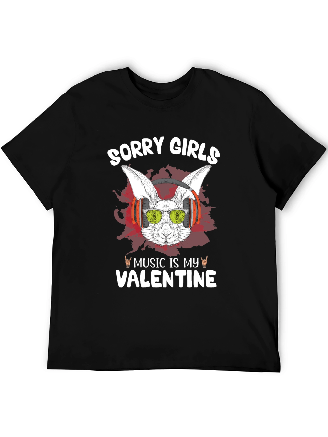 Music Is My Valentine Rabbit Graphic T-Shirt