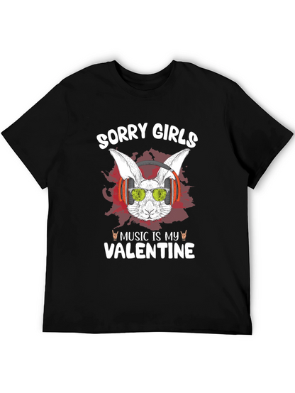 Music Is My Valentine Rabbit Graphic T-Shirt