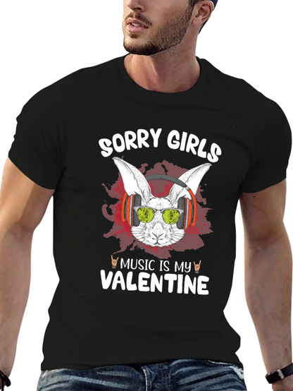 Music Is My Valentine Rabbit Graphic T-Shirt