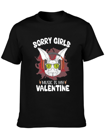 Music Is My Valentine Rabbit Graphic T-Shirt