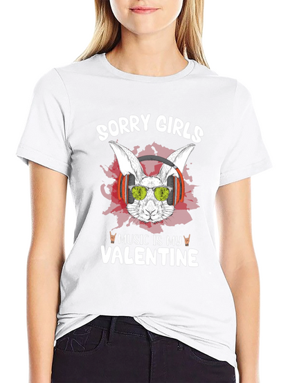 Music Is My Valentine Rabbit Graphic T-Shirt