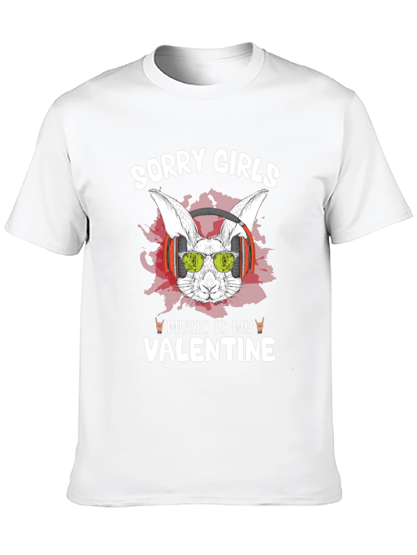 Music Is My Valentine Rabbit Graphic T-Shirt