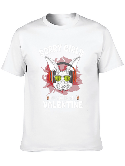 Music Is My Valentine Rabbit Graphic T-Shirt