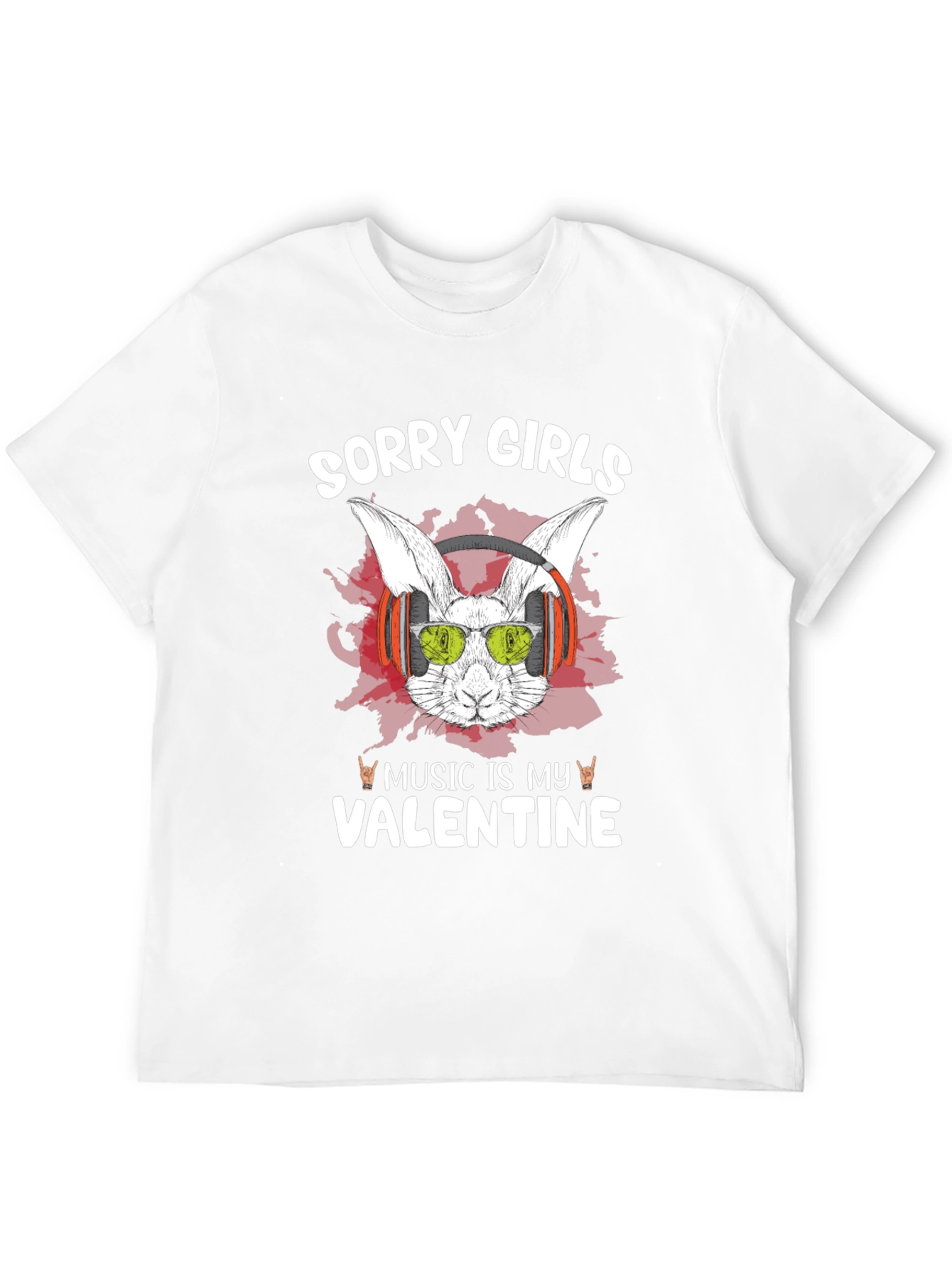 Music Is My Valentine Rabbit Graphic T-Shirt