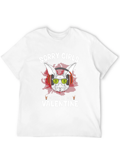 Music Is My Valentine Rabbit Graphic T-Shirt
