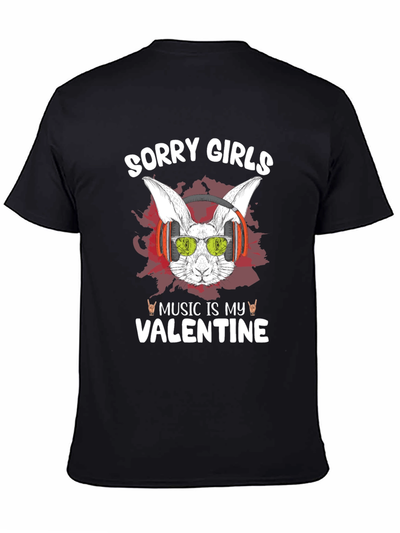 Music Is My Valentine Rabbit Graphic T-Shirt