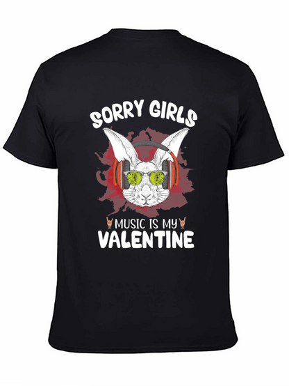 Music Is My Valentine Rabbit Graphic T-Shirt