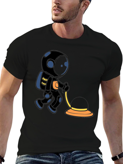 Astronaut Cartoon Graphic T-Shirt - Black