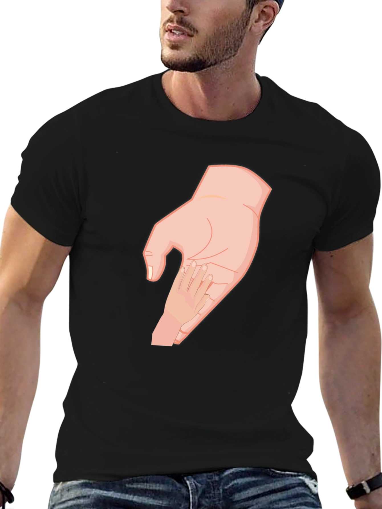 Parent and Child Hand T-Shirt - Black Cotton