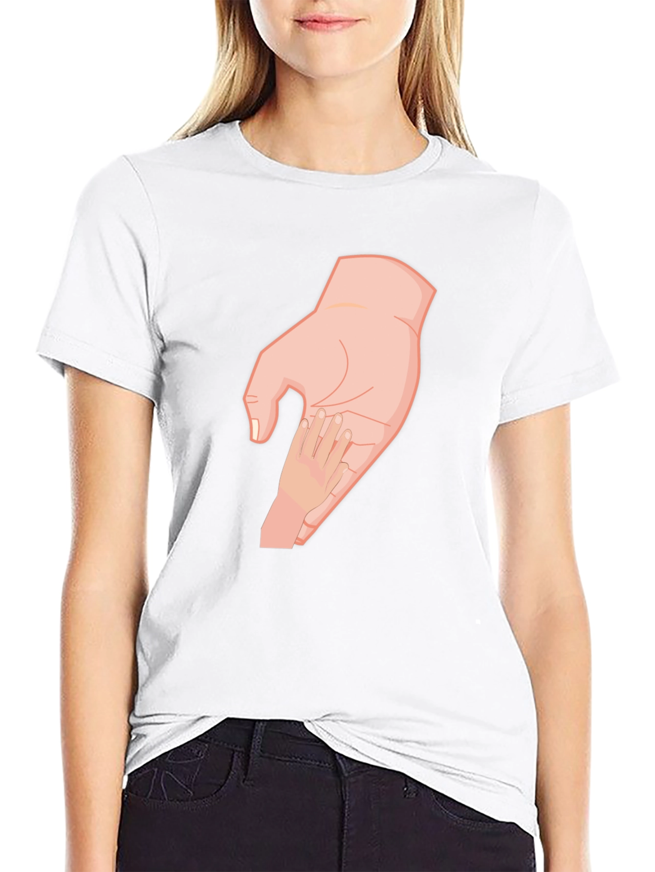 Parent and Child Hand T-Shirt - Black Cotton