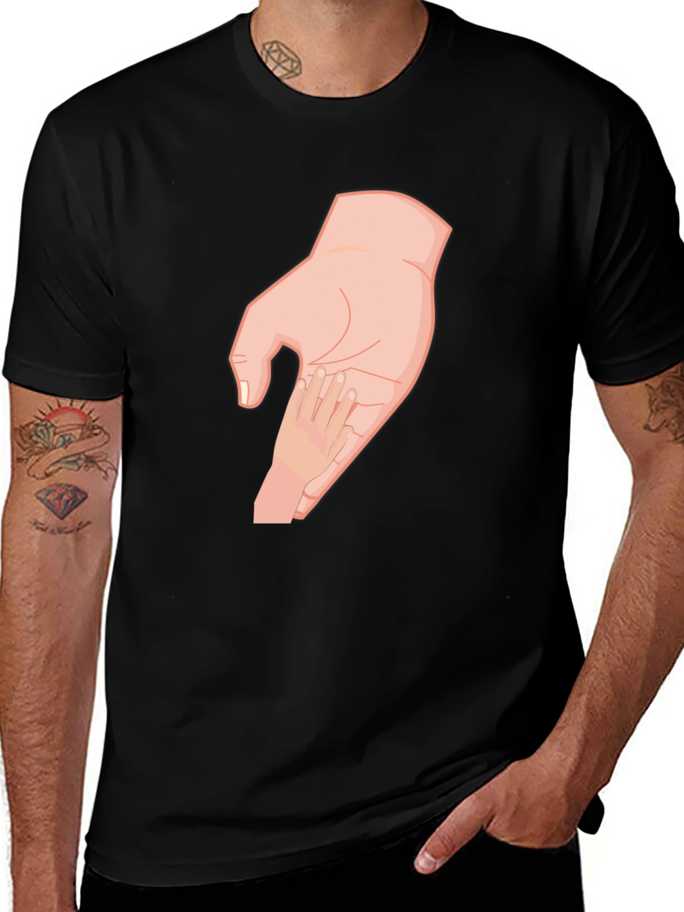 Parent and Child Hand T-Shirt - Black Cotton