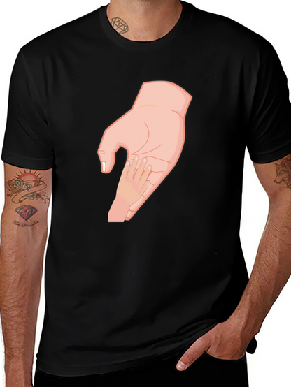 Parent and Child Hand T-Shirt - Black Cotton