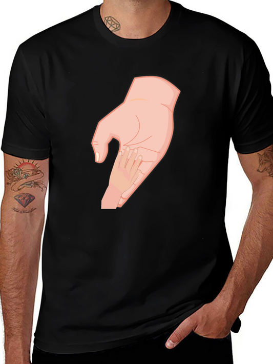 Parent and Child Hand T-Shirt - Black Cotton