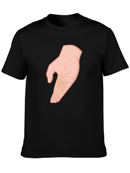 Parent and Child Hand T-Shirt - Black Cotton