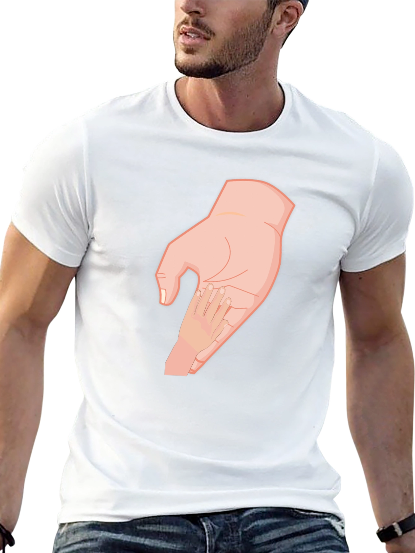 Parent and Child Hand T-Shirt - Black Cotton