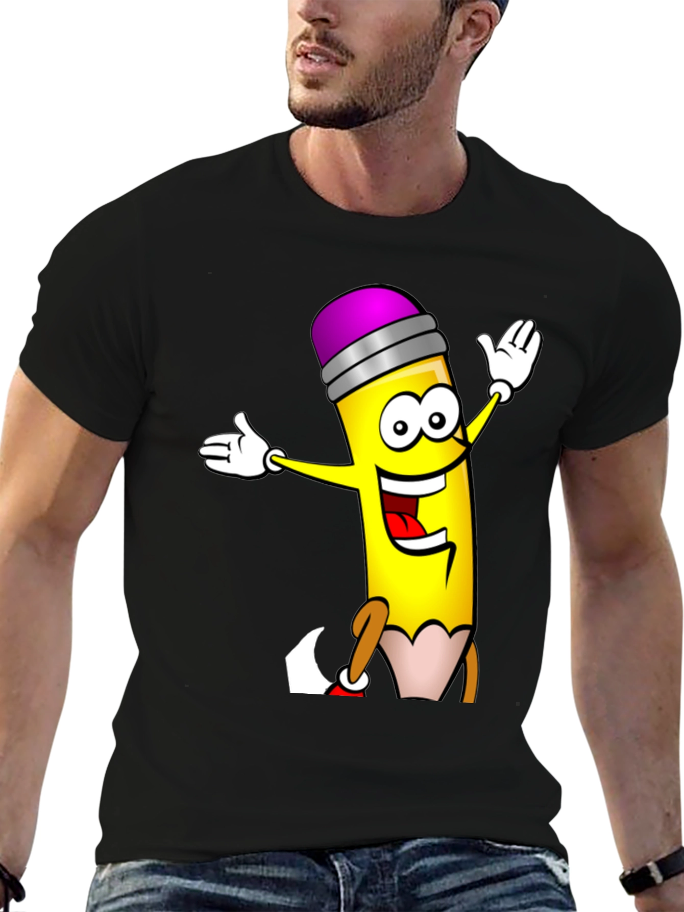 Fun Cartoon Pencil Graphic T-Shirt