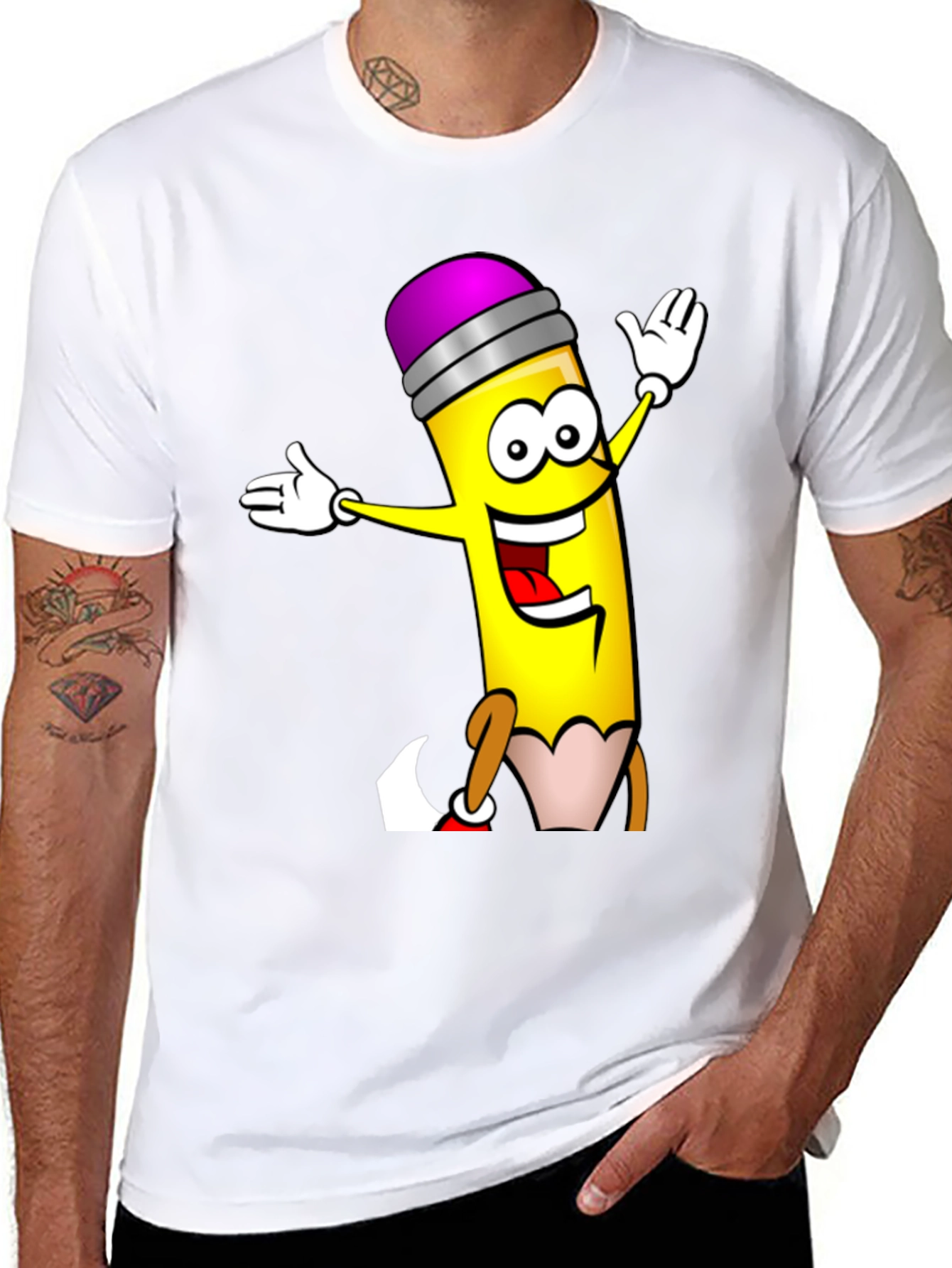 Fun Cartoon Pencil Graphic T-Shirt