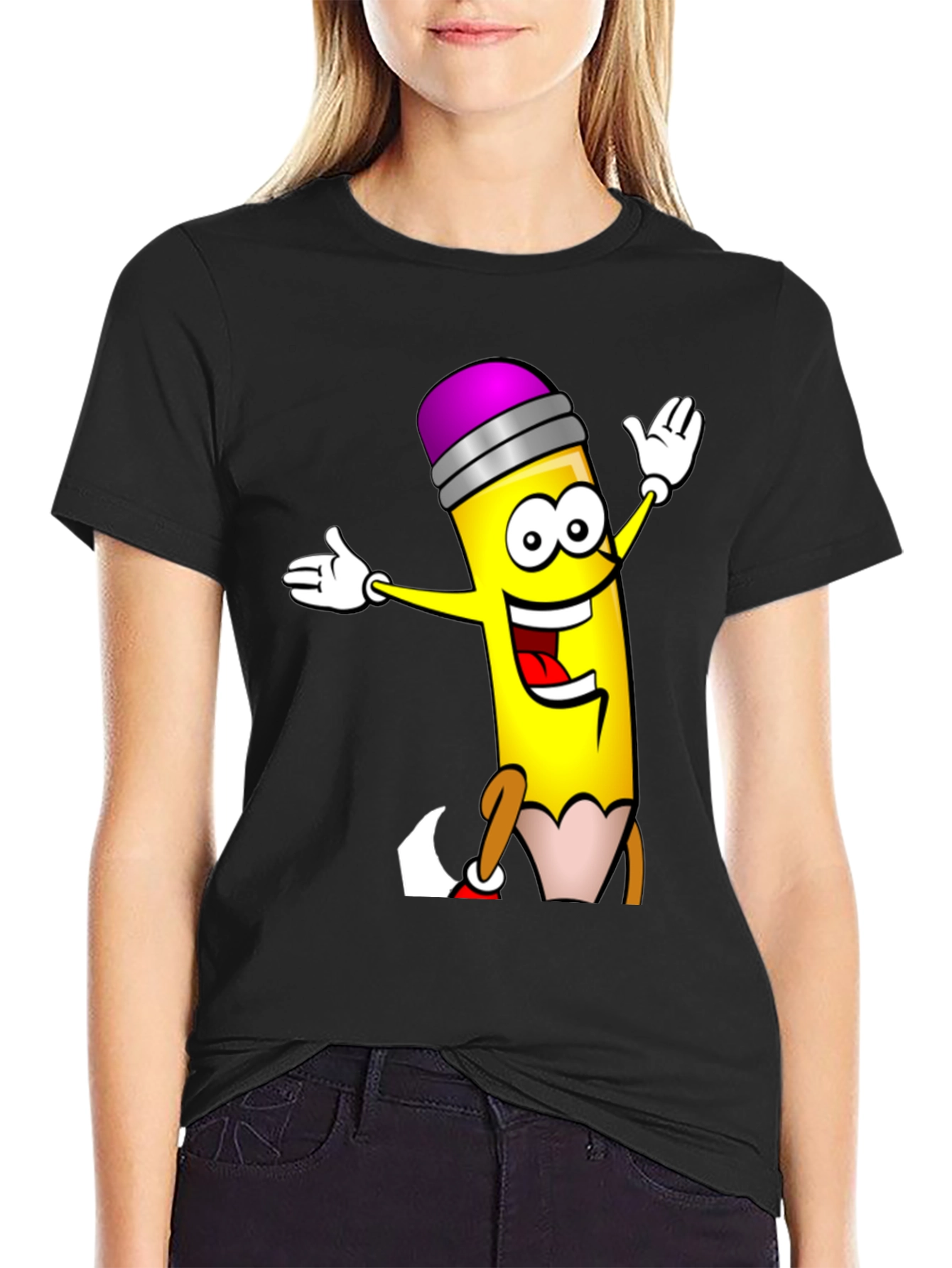 Fun Cartoon Pencil Graphic T-Shirt