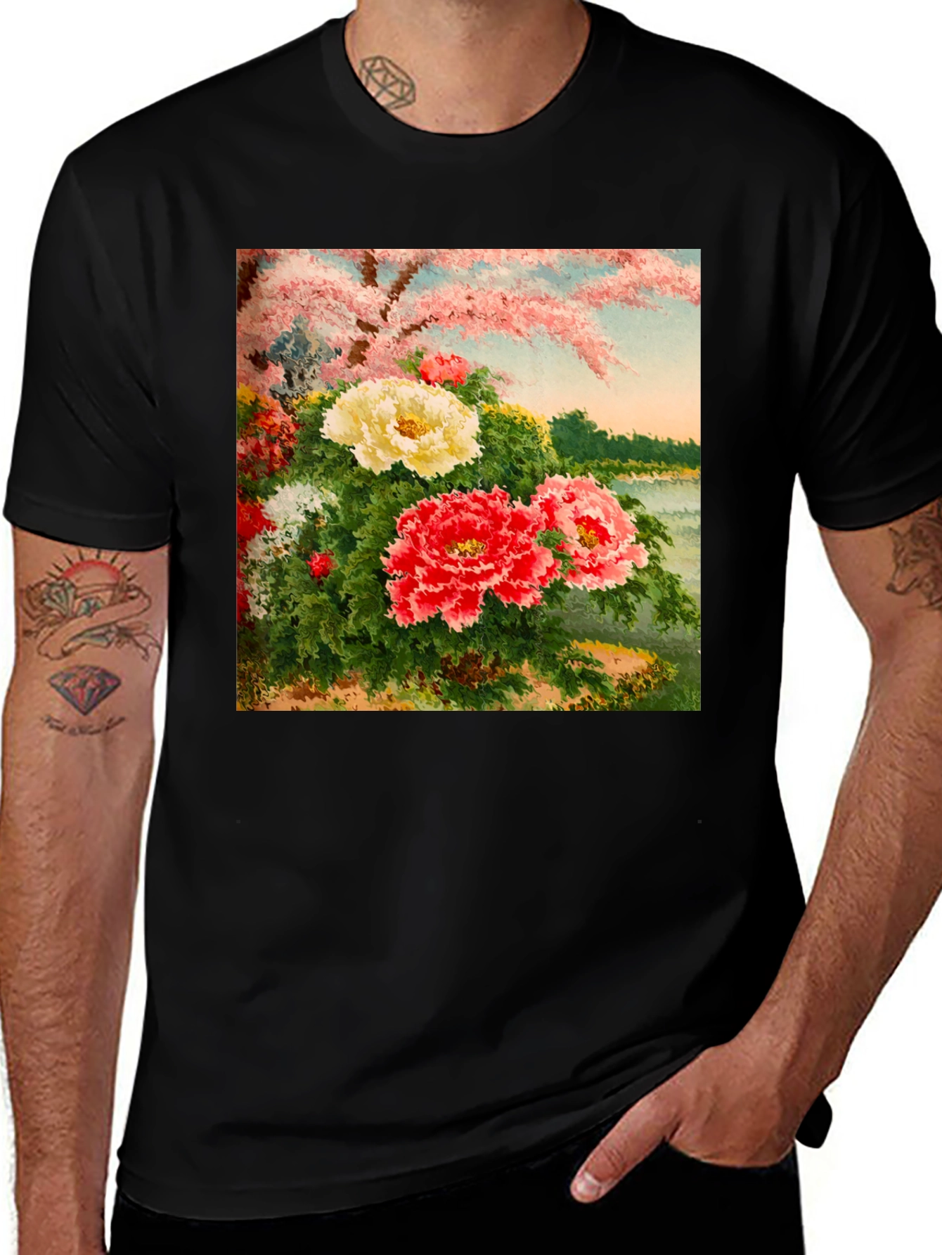 Floral Blossom Art Black Tee