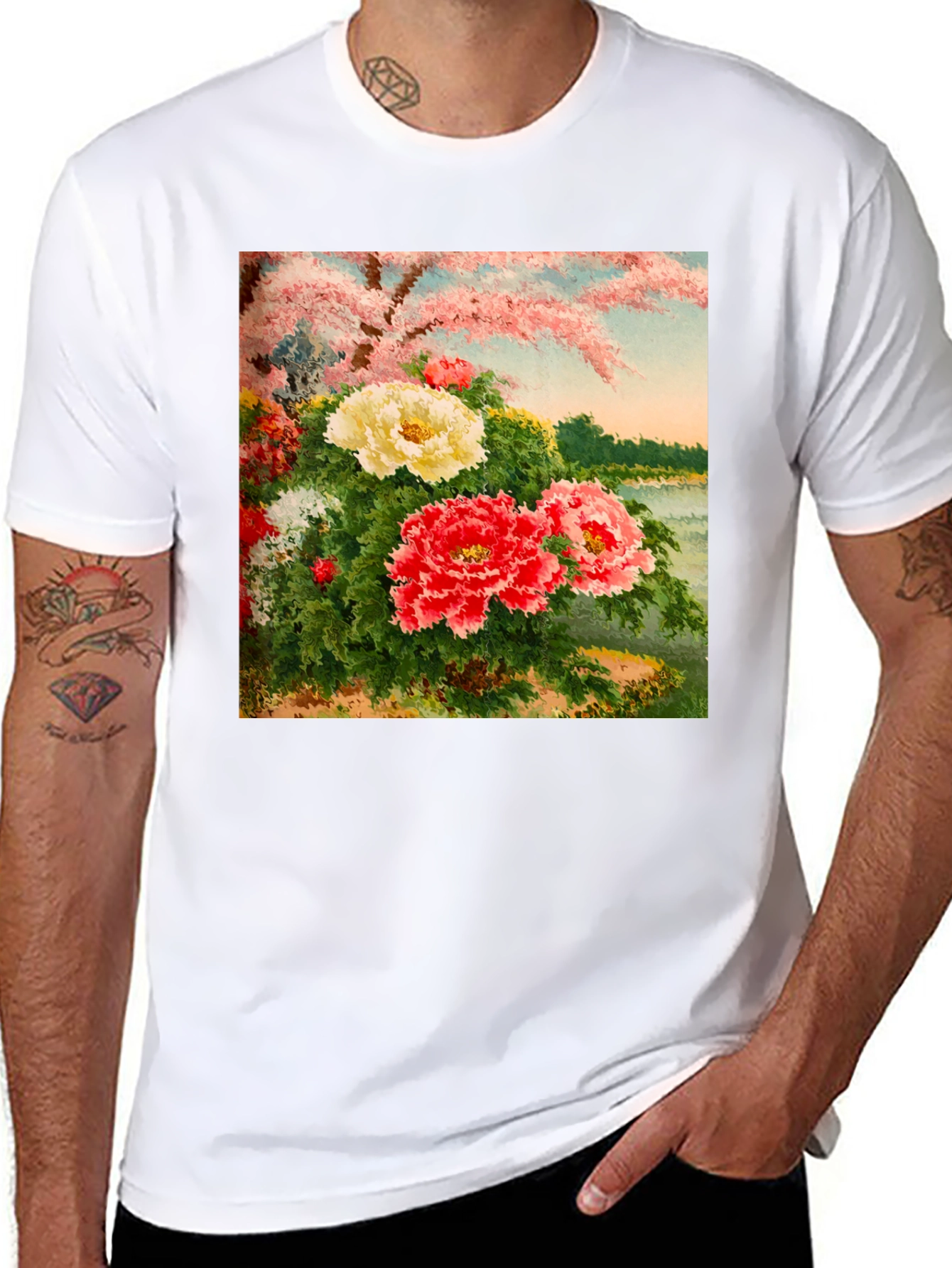 Floral Blossom Art Black Tee