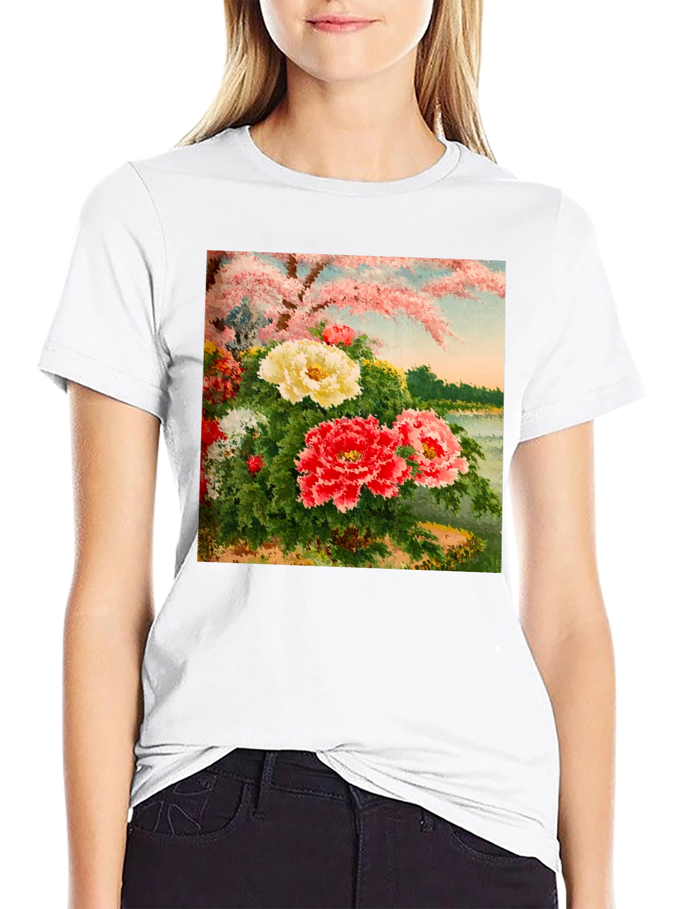 Floral Blossom Art Black Tee