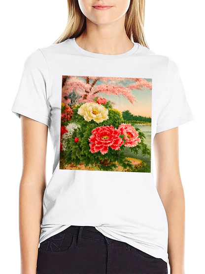 Floral Blossom Art Black Tee