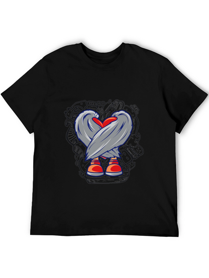 Heart & Wings Graphic Tee - Casual Black T-Shirt