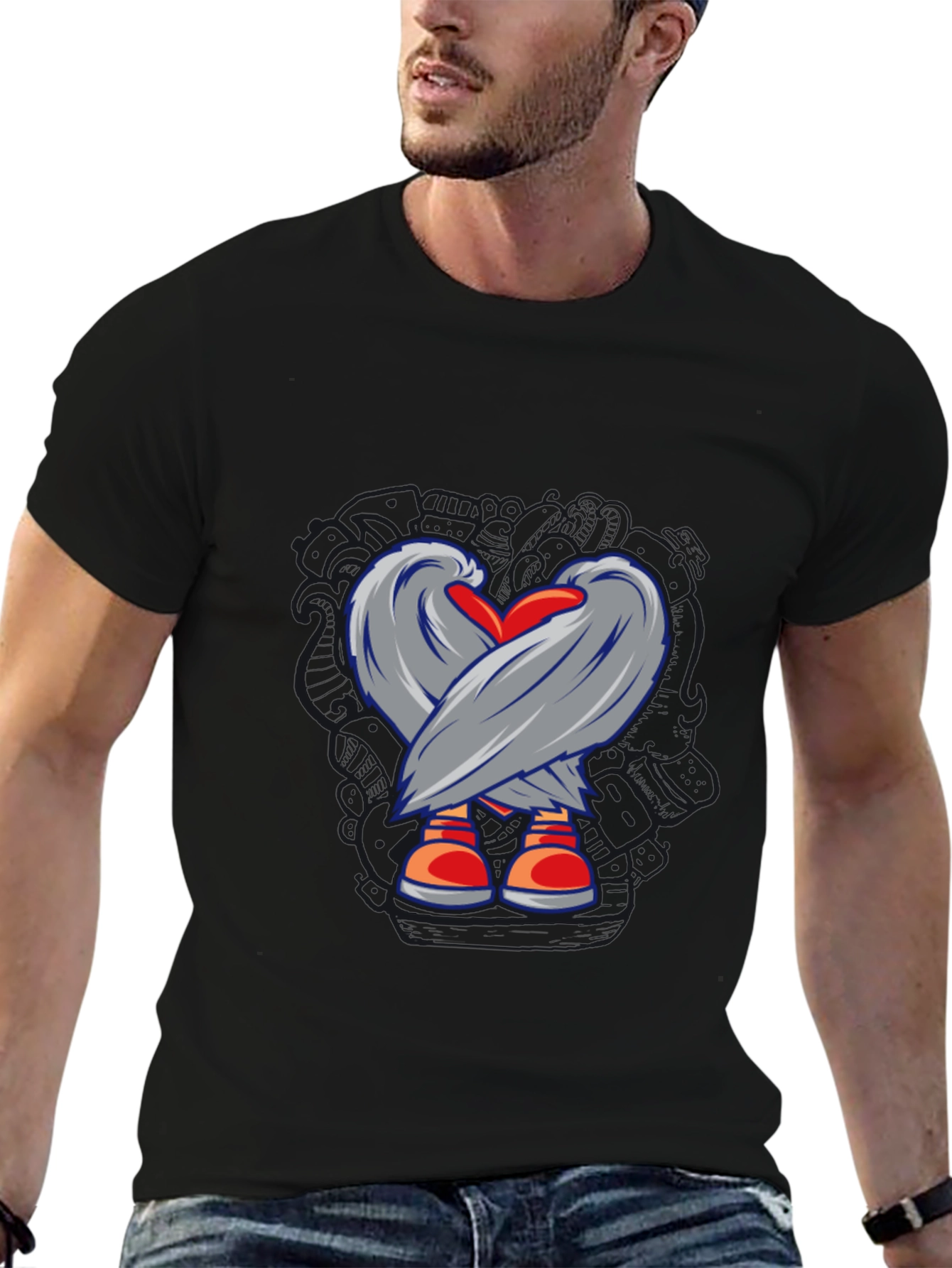 Heart & Wings Graphic Tee - Casual Black T-Shirt