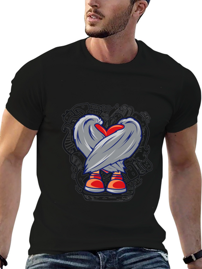 Heart & Wings Graphic Tee - Casual Black T-Shirt