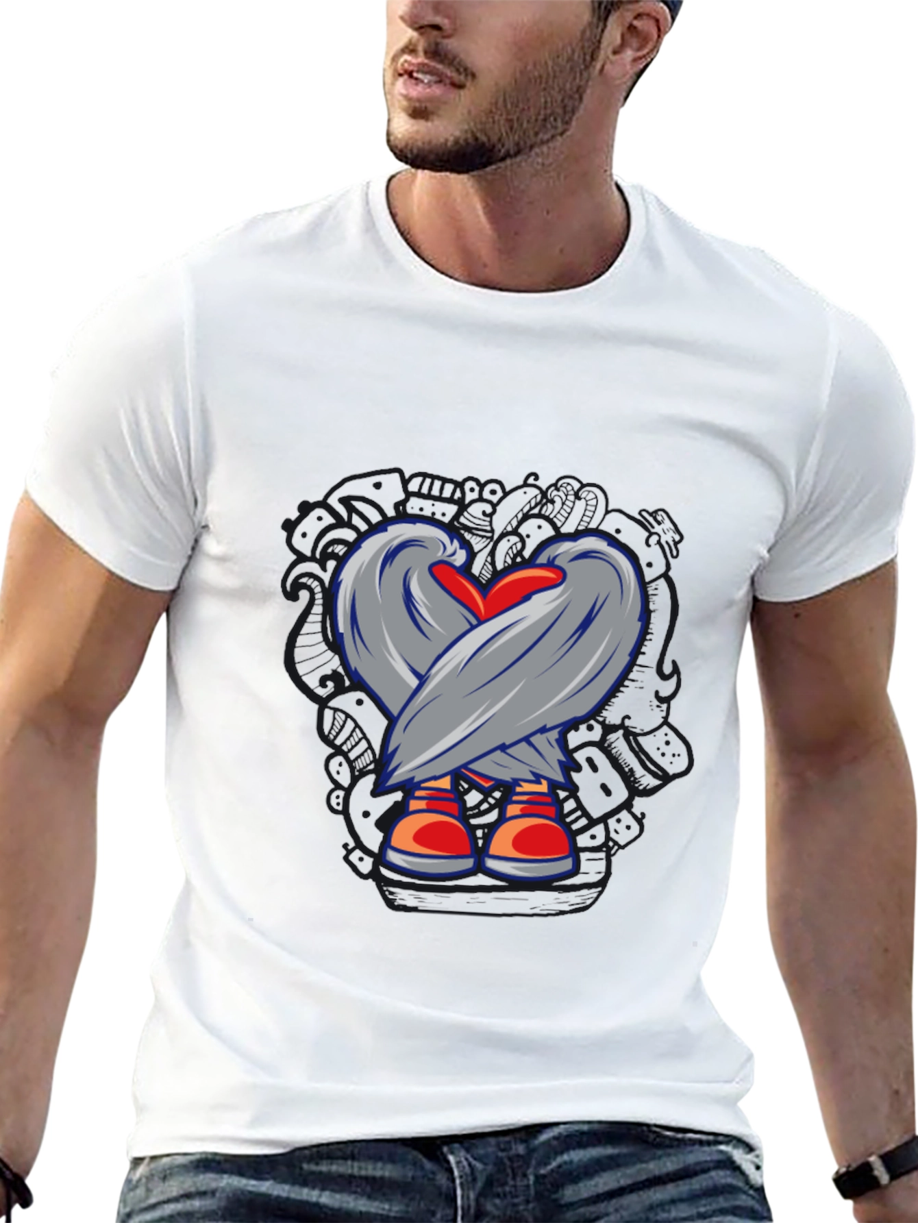 Heart & Wings Graphic Tee - Casual Black T-Shirt
