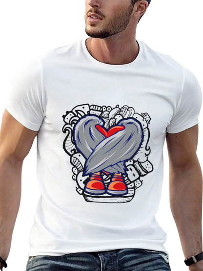 Heart & Wings Graphic Tee - Casual Black T-Shirt
