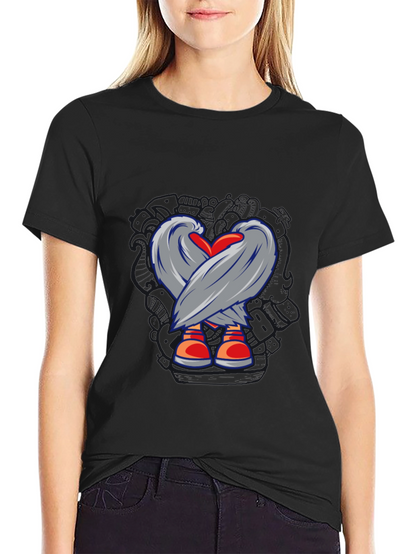 Heart & Wings Graphic Tee - Casual Black T-Shirt