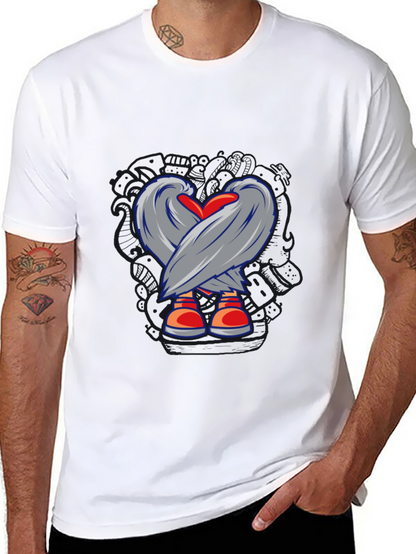Heart & Wings Graphic Tee - Casual Black T-Shirt