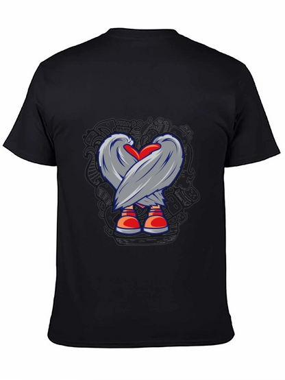 Heart & Wings Graphic Tee - Casual Black T-Shirt