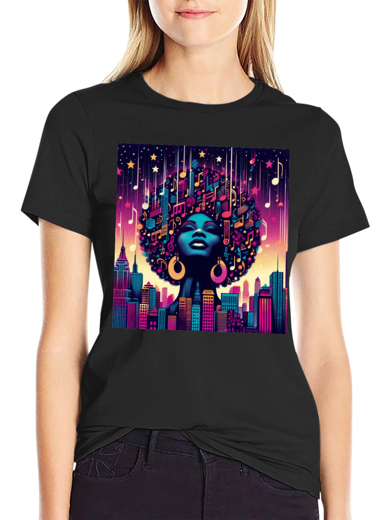 Musical Cityscape Graphic Tee - Afro Art