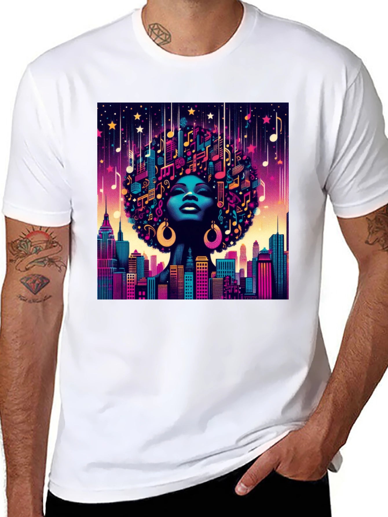 Musical Cityscape Graphic Tee - Afro Art