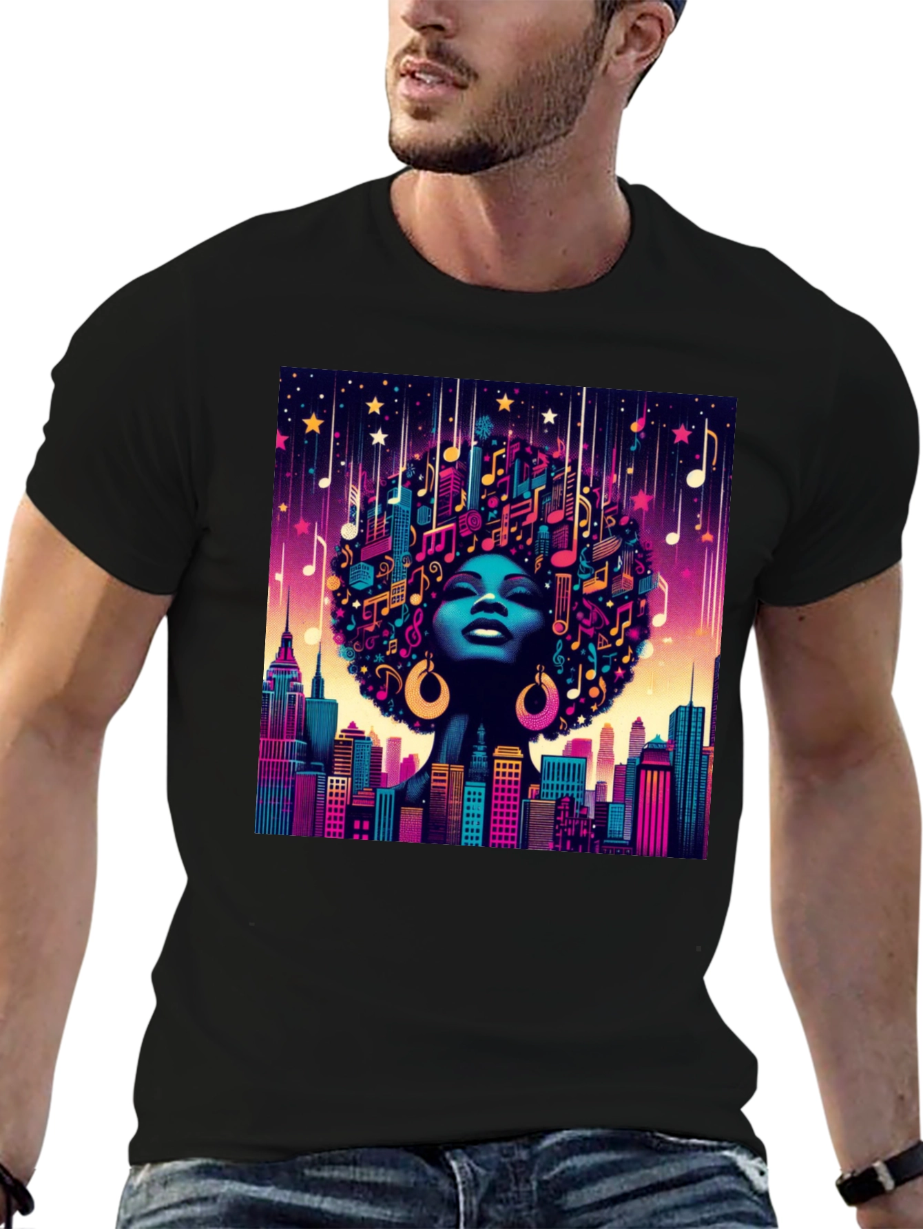 Musical Cityscape Graphic Tee - Afro Art