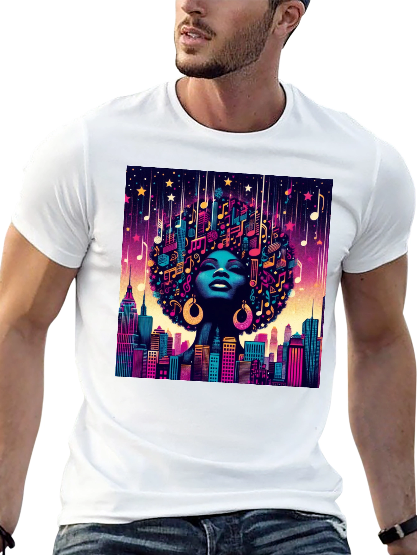 Musical Cityscape Graphic Tee - Afro Art