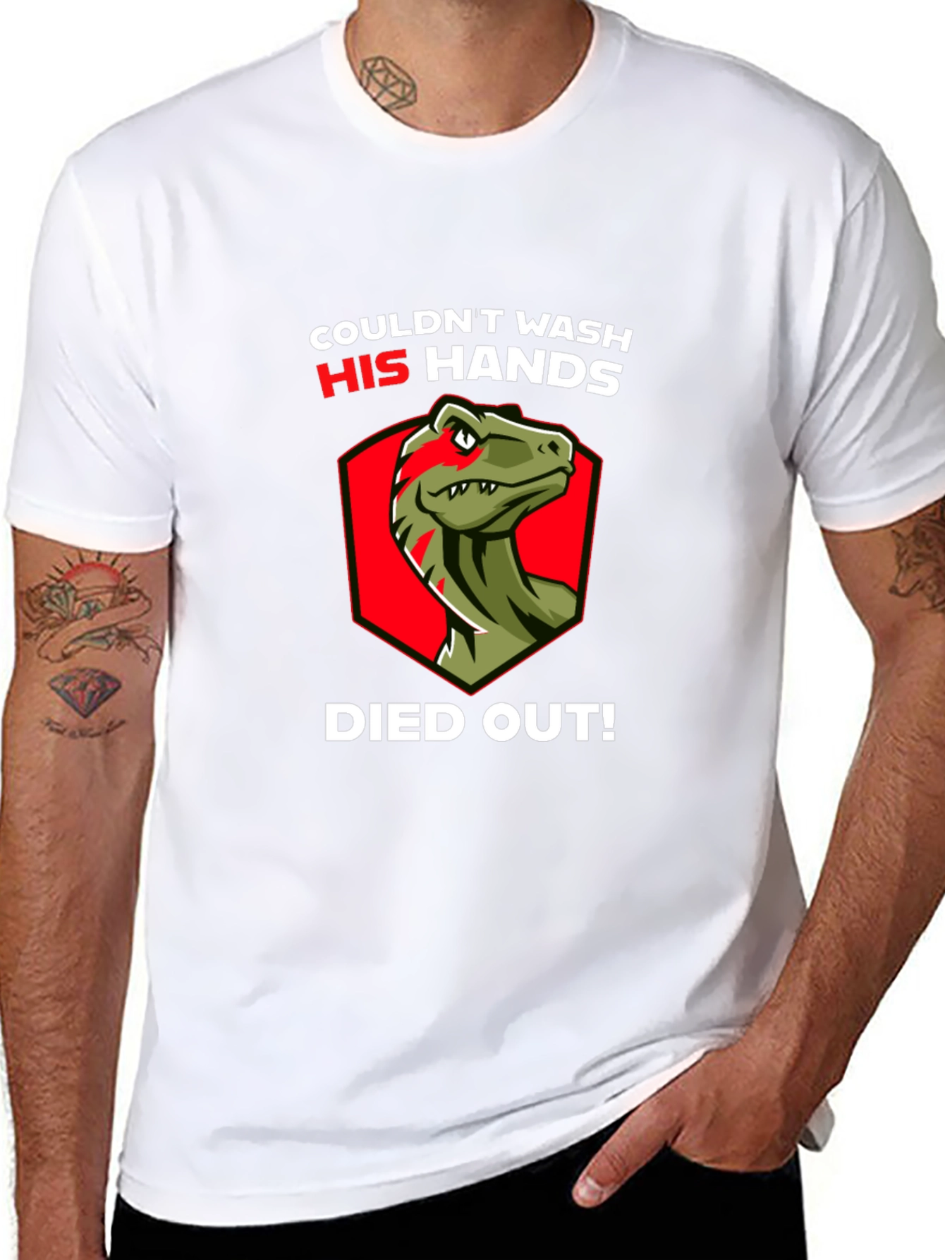 Dinosaur Wash Hands Died Out Funny T-Shirt