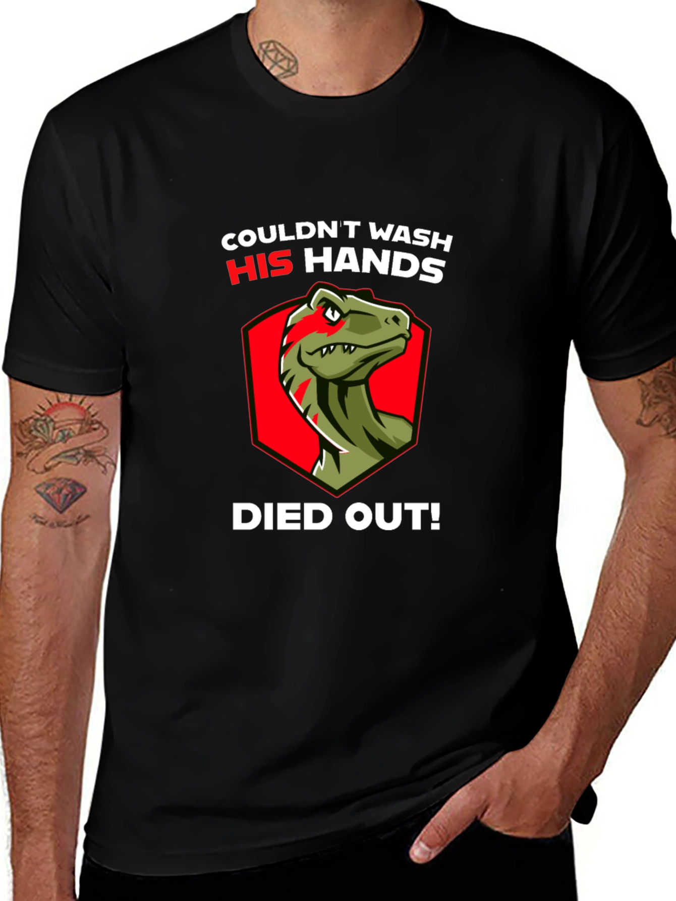 Dinosaur Wash Hands Died Out Funny T-Shirt