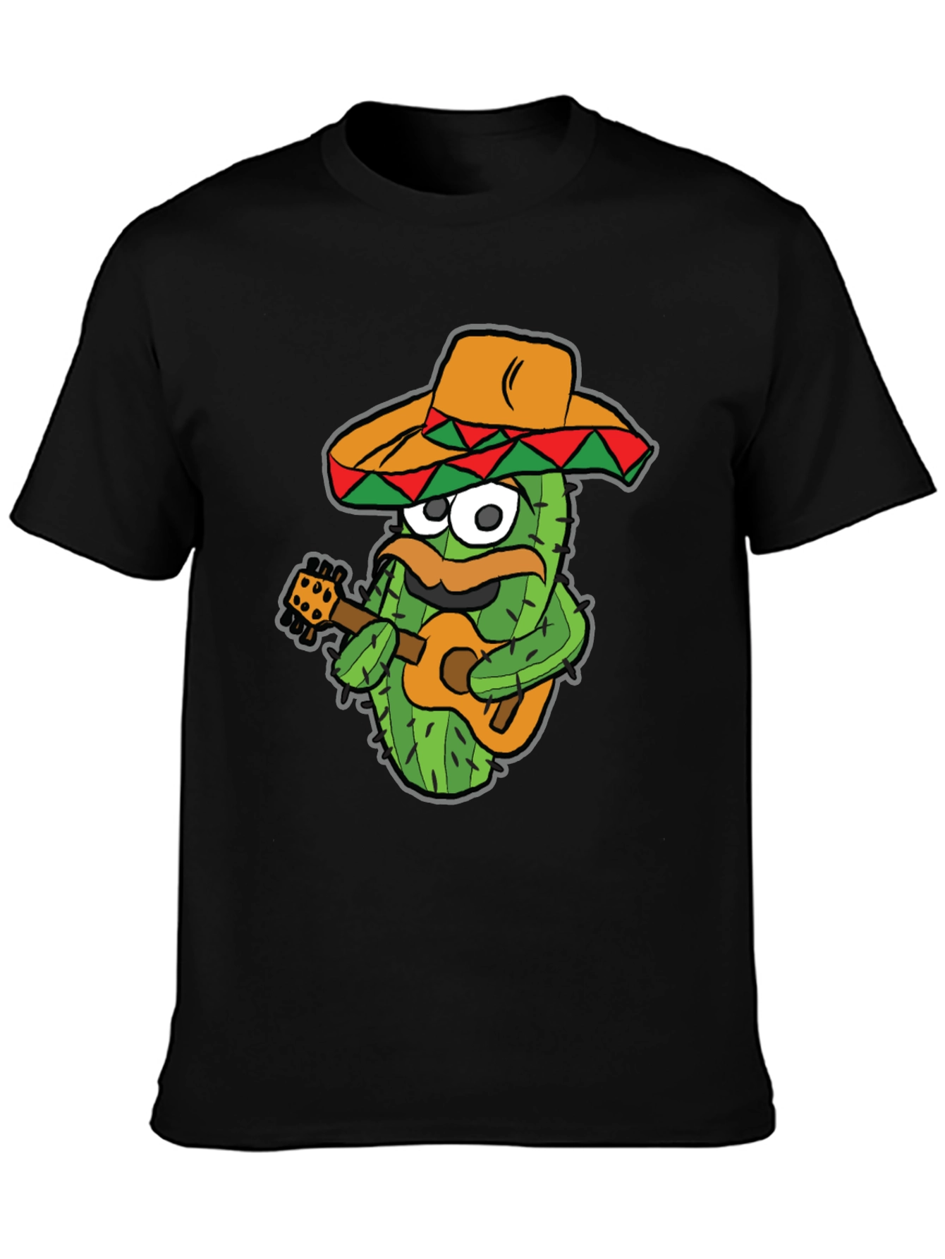 Cactus Guitarist Graphic Tee - Black Cotton T-Shirt