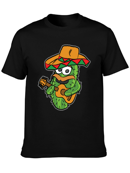 Cactus Guitarist Graphic Tee - Black Cotton T-Shirt