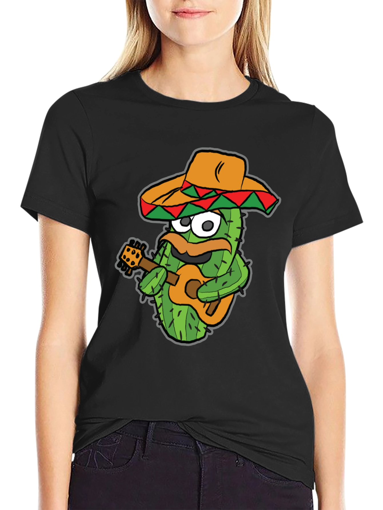 Cactus Guitarist Graphic Tee - Black Cotton T-Shirt