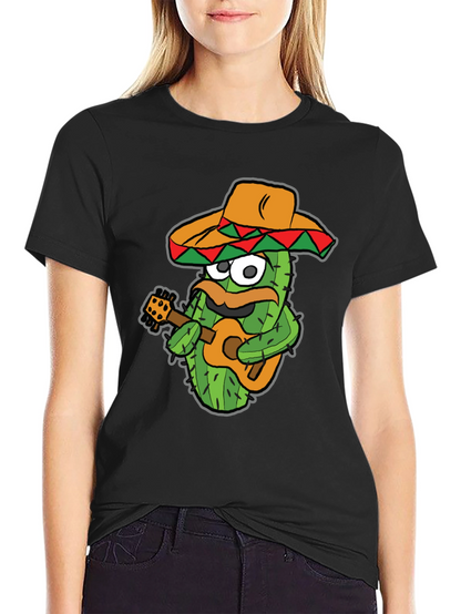Cactus Guitarist Graphic Tee - Black Cotton T-Shirt