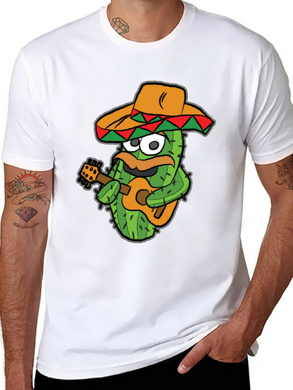Cactus Guitarist Graphic Tee - Black Cotton T-Shirt