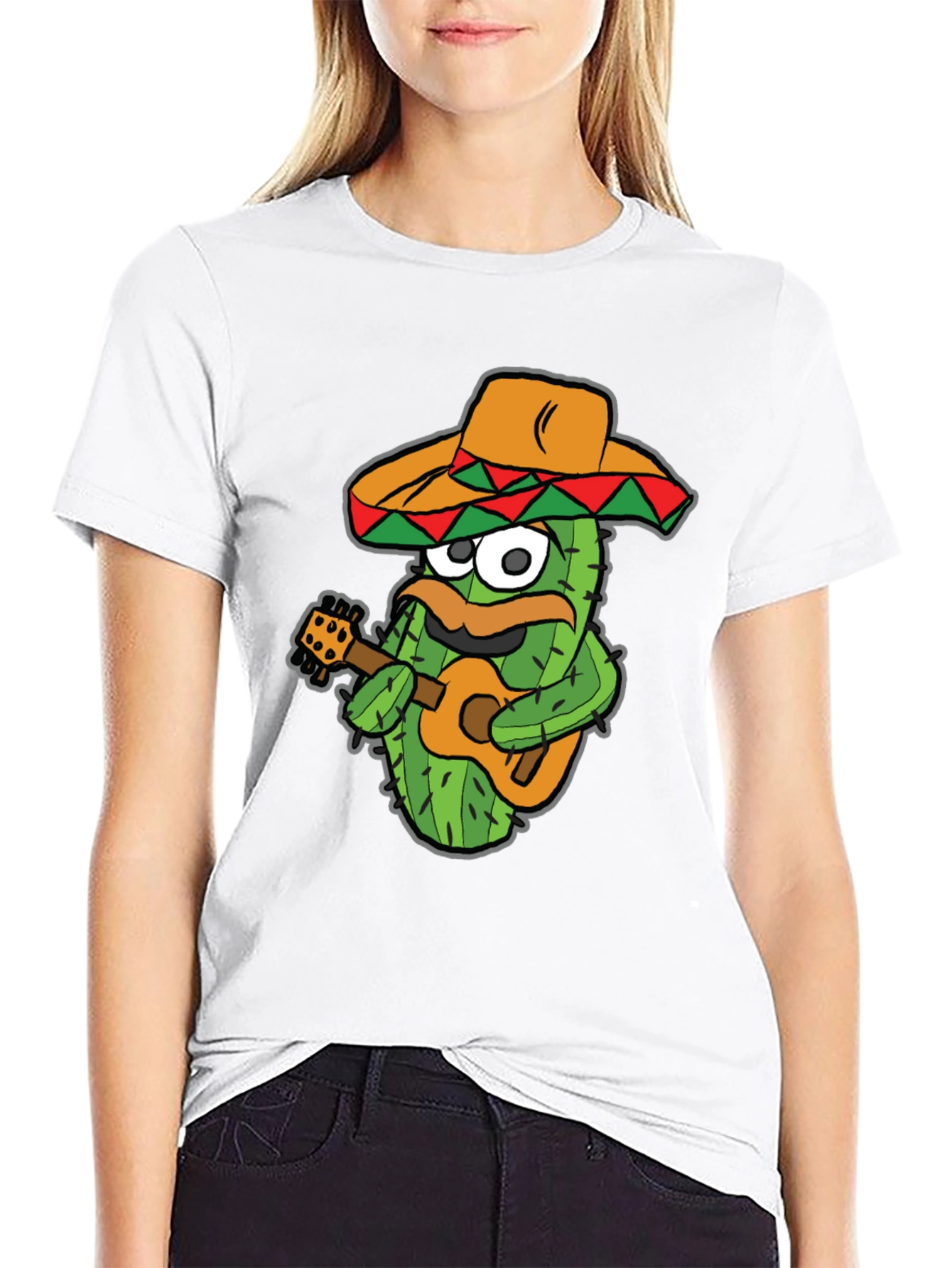 Cactus Guitarist Graphic Tee - Black Cotton T-Shirt