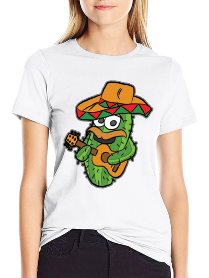 Cactus Guitarist Graphic Tee - Black Cotton T-Shirt