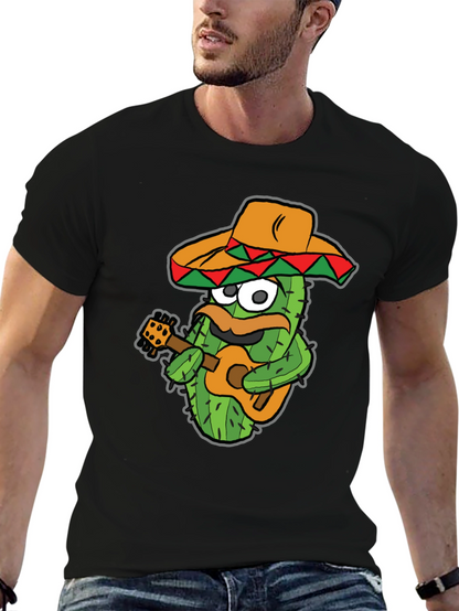 Cactus Guitarist Graphic Tee - Black Cotton T-Shirt